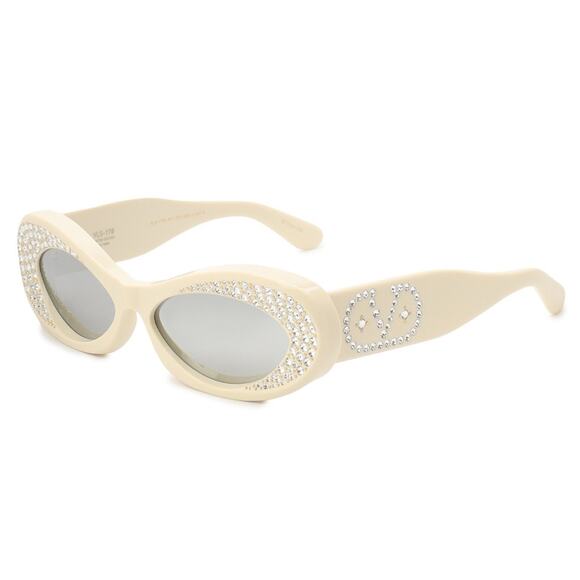 New! Valentino VLS 178E Elegant Cream Sunglasses with Crystals, Authentic main image 5